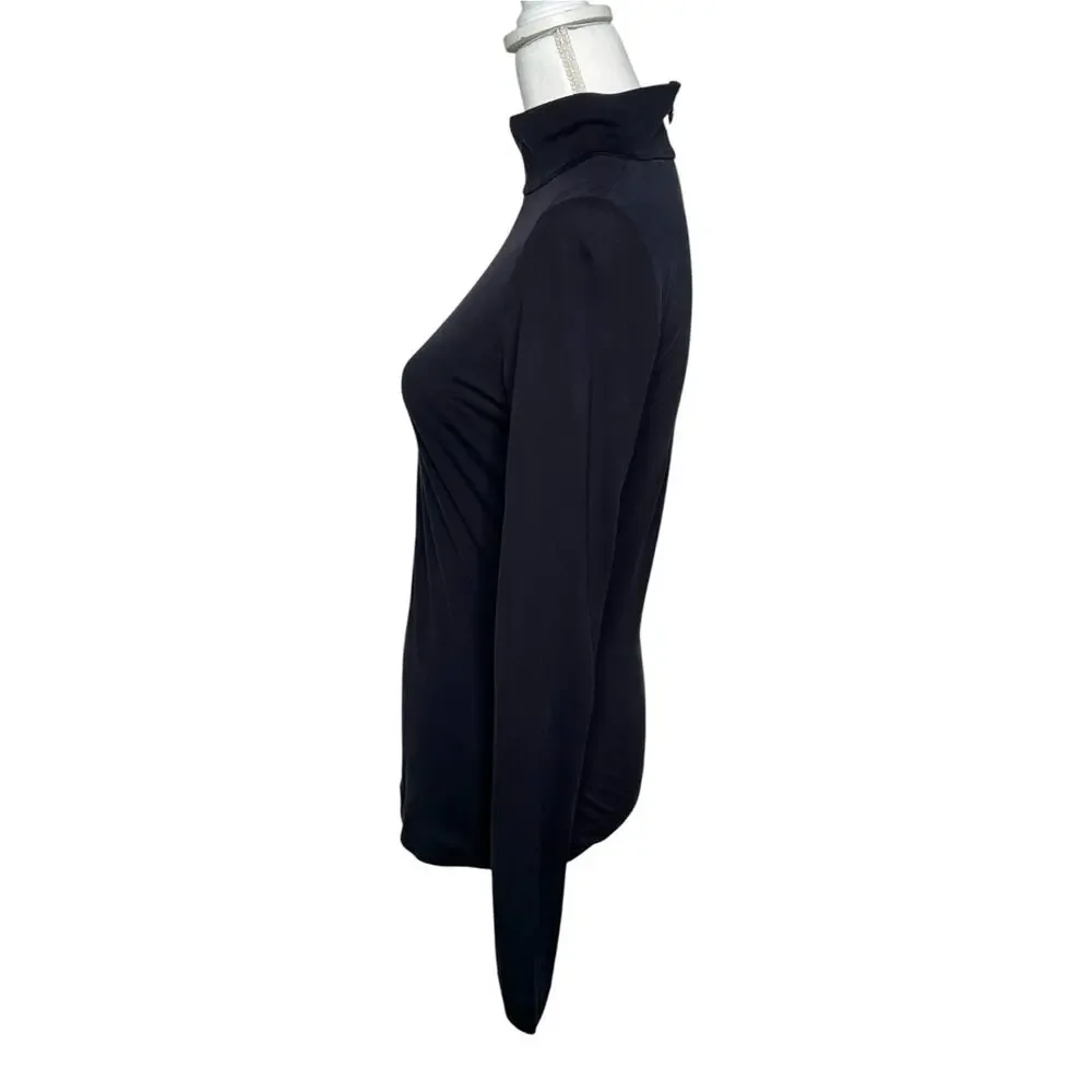 Tory Burch Navy Silk Zipper Mock Neck Long Sleeve Top M